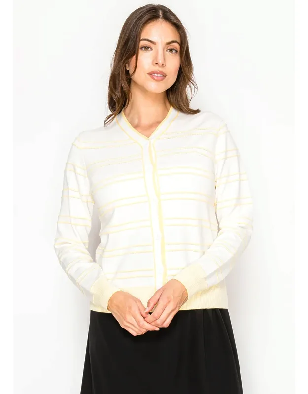 Fine Knit Cardigan With Yellow Stripes