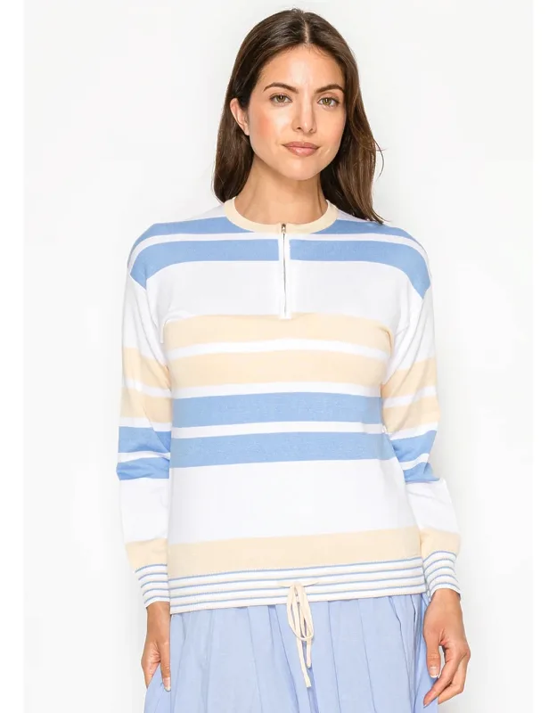 Pastel Stripe Zip-neck Sweater