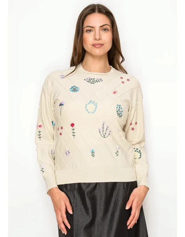 Floral Embroidered Knit Sweater