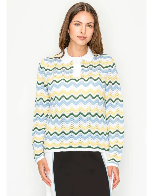 Chevron Stripe Polo Sweater