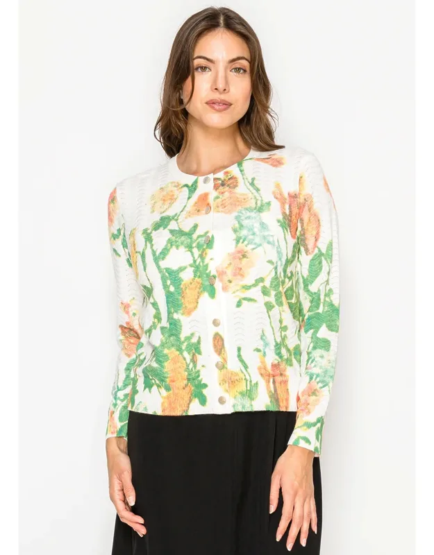Floral Print Textured Knit Cardigan