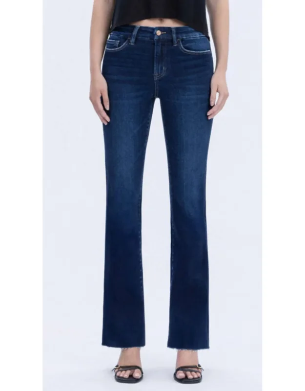 High Rise Seamless Waistband Raw Hem Bootcut Jeans