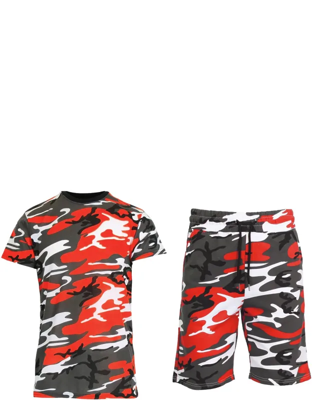 Slim Fit Camo Short Sleeve Tee And Shorts Set