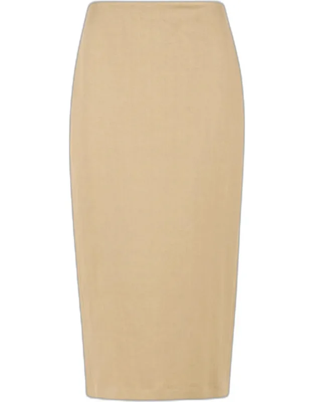 Diagonal Slim Skirt Of Camel Linen
