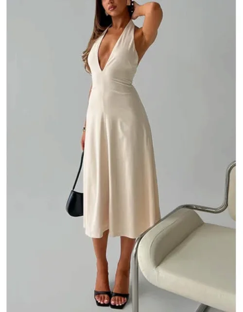 Halter Plunge Midi Dress