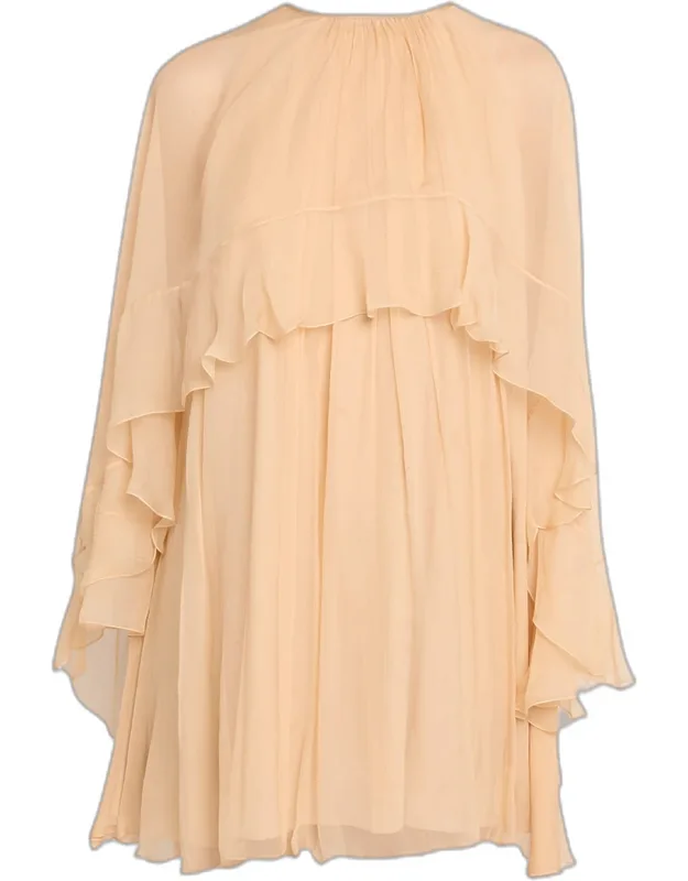 Ruffled Silk Georgette Capelet Mini Dress
