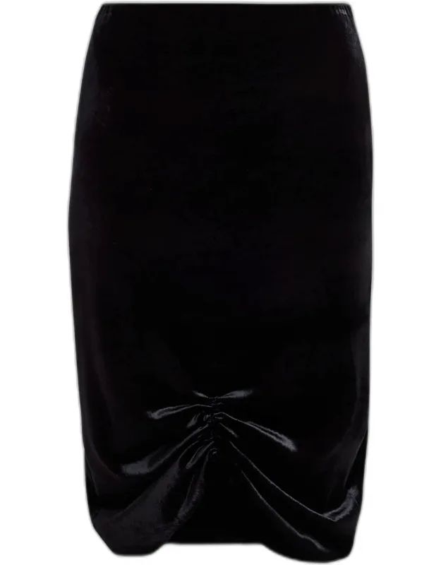 Ruched Velvety Midi Pencil Skirt