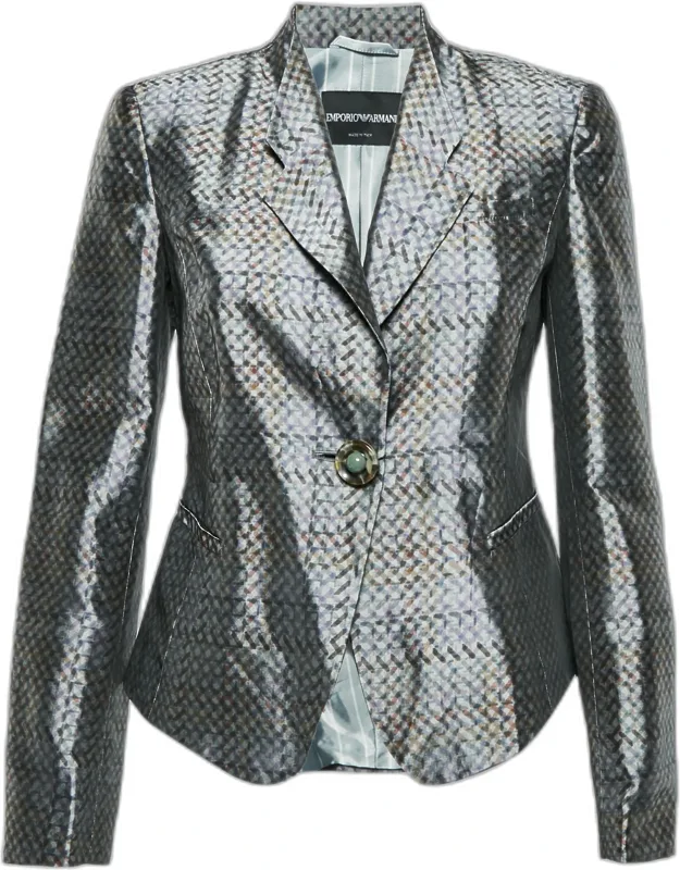 Multicolor Geometric Print Synthetic Blend Blazer