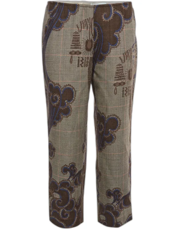 Plaid Pattern Wool Straight Fit Trousers