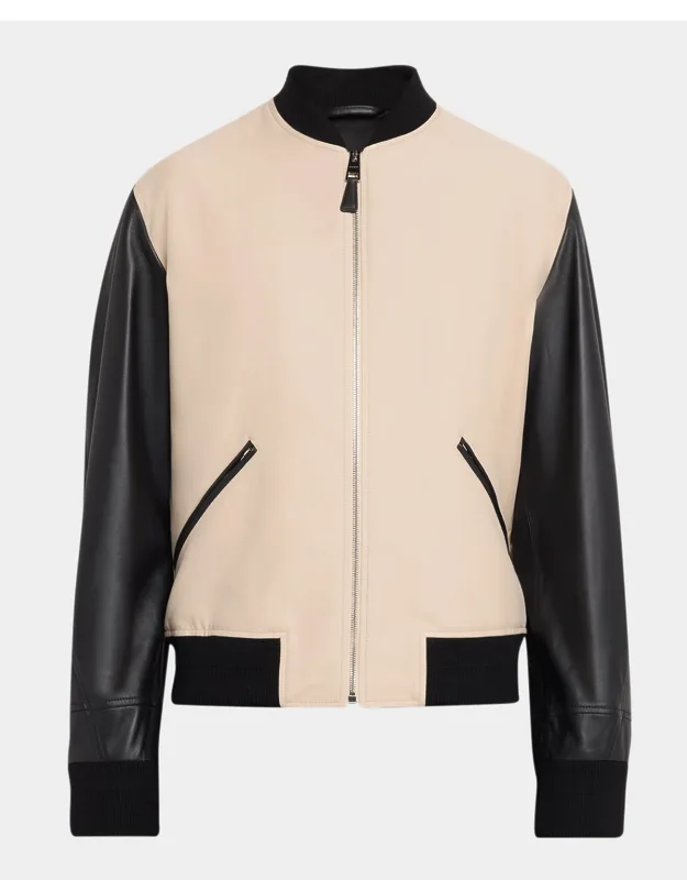 Mixed-material Logo Bomber Jacket