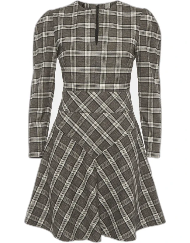 Checked Wool Blend Mini Dress