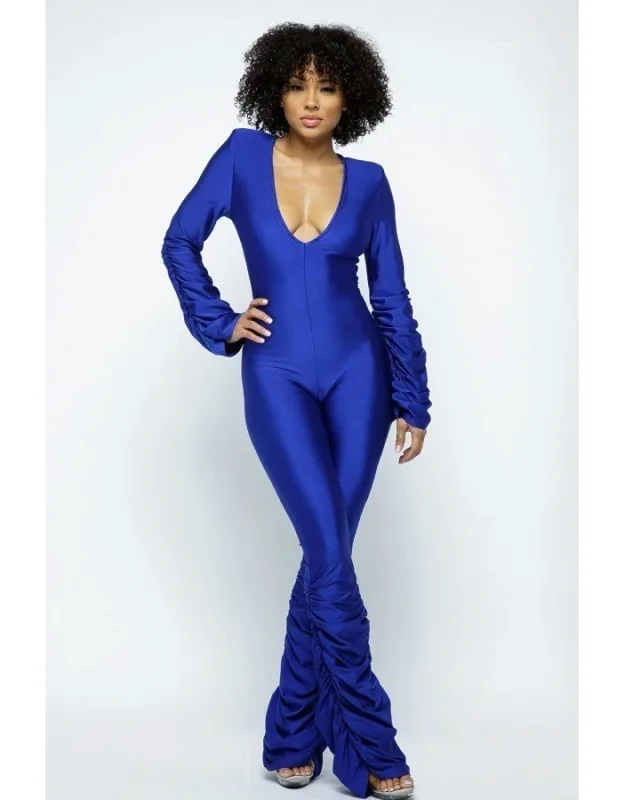 Yoga Shoulder Padded Ruched Stacked Jumpsuit