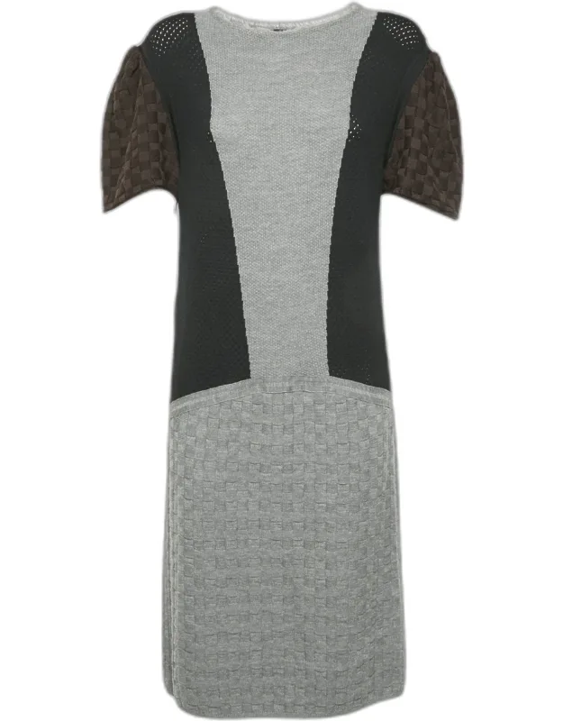 Tricolour Color Block Wool Knit Mini Dress