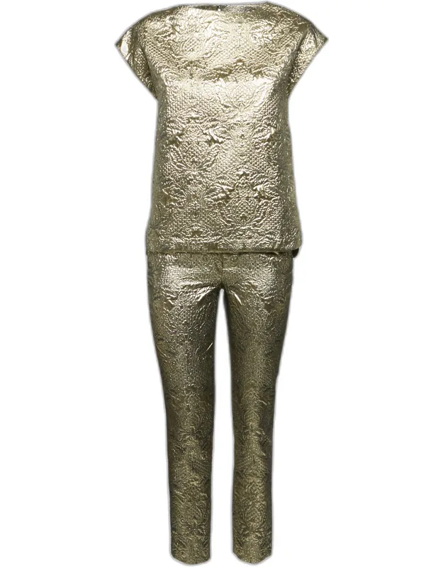 Deluxe Gold Brocade Top And Trousers Set