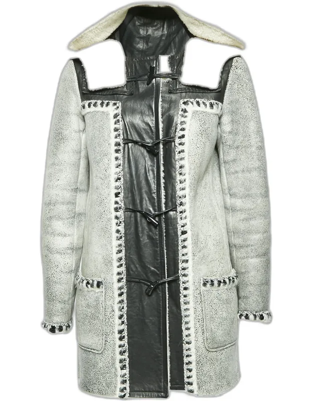 Shearling And Leather Hooded Duffle Coat