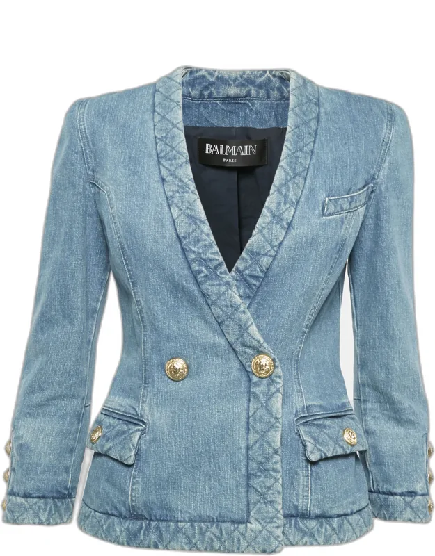 Faded Denim Double Breasted Blazer
