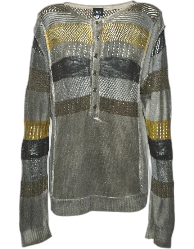 Multicolour Stripe Knit Half Button Sweater