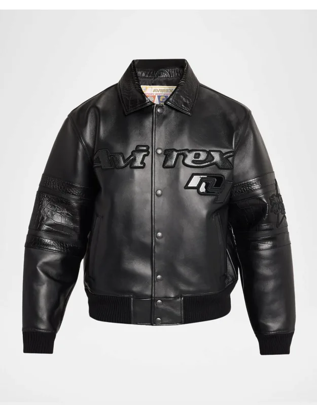 Legends Leather Croc-effect Trim Bomber Jacket