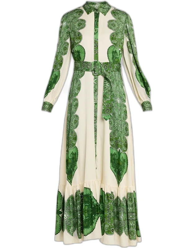 Belted Floral-print Flounce Maxi Dress
