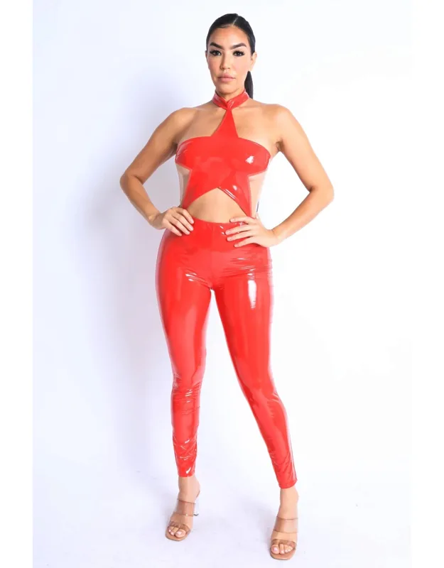 Star Point Sheer Mesh Mix Jumpsuit