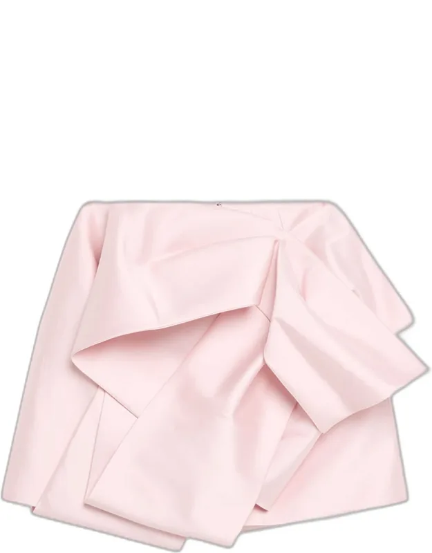 Draped Silk Bow Mini Skirt