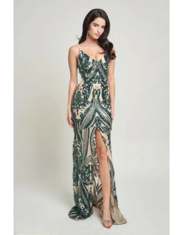 Spaghetti Strap Art Deco Sequins Maxi Dress