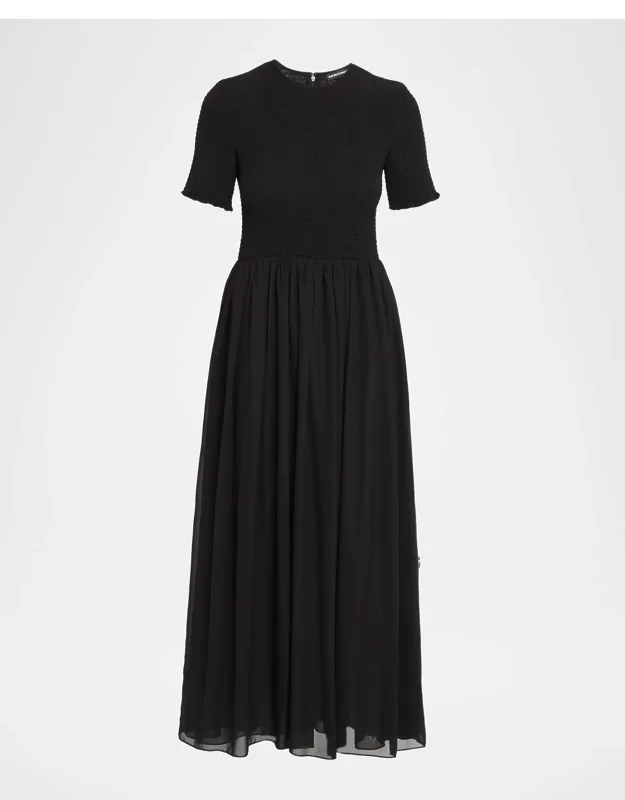 Smocked Technical Georgette Midi Dress