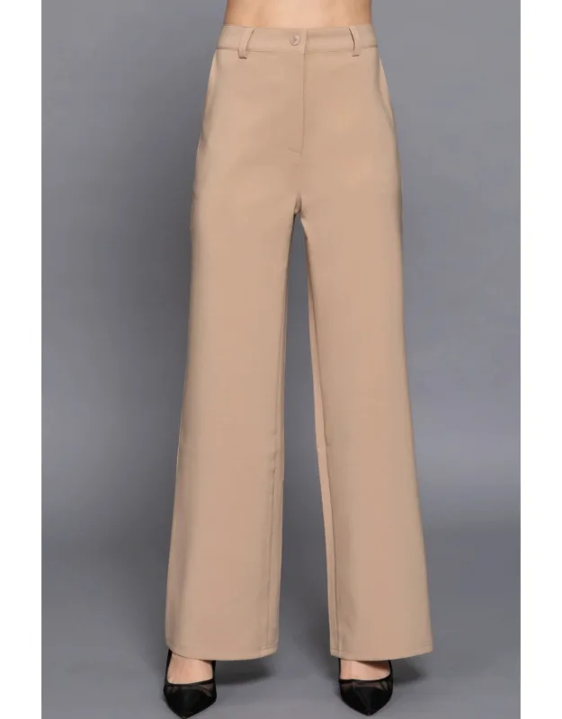 Back Elastic Straight Woven Long Pants