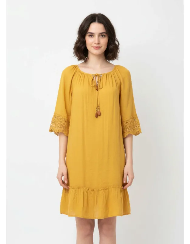 Solid Elbow Sleeve Dress
