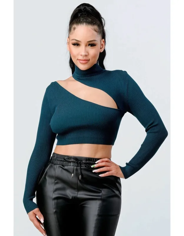 Rib Cutout Mock Neck Crop Top