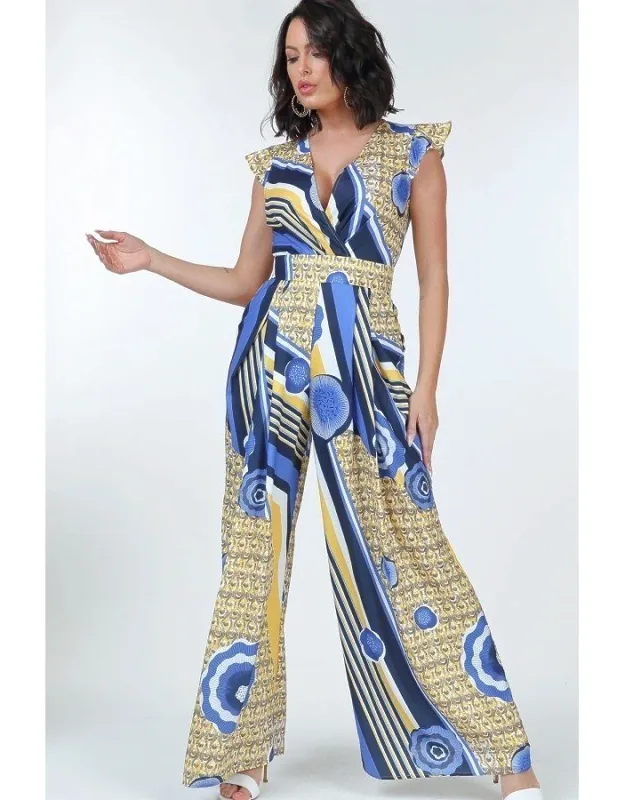 Ruffle Sleeve Surplice Jumpsuit