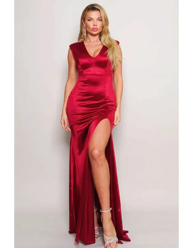 Sleeveless Power Shoulder Slitted Maxi Dress
