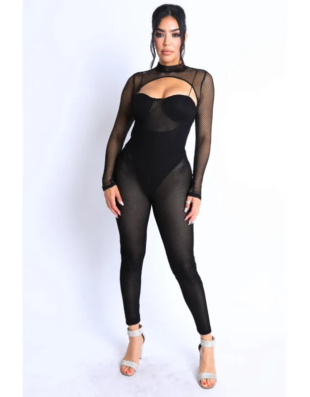 Mesh Crop Jumpsuit Set
