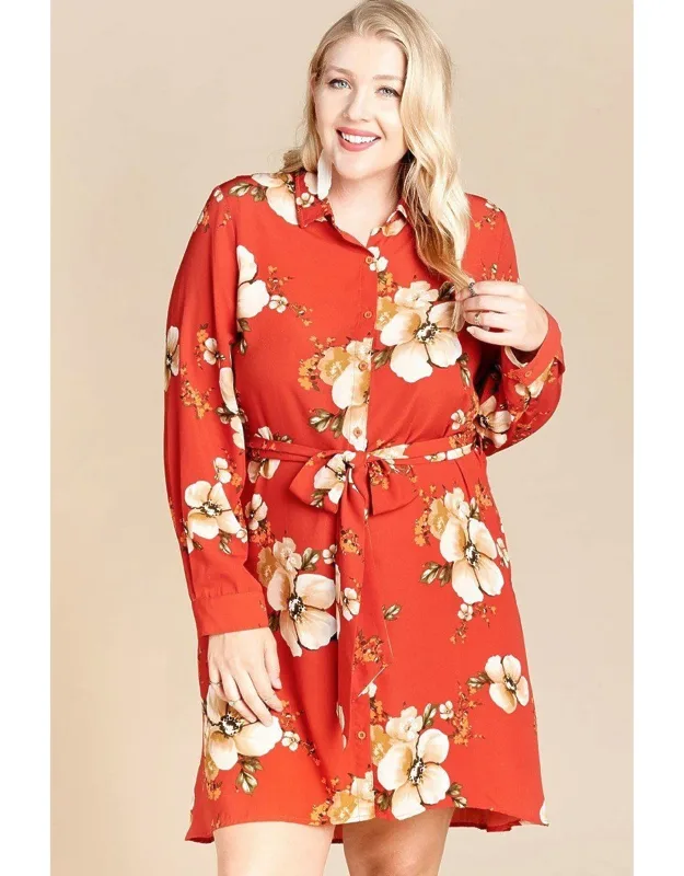 Floral Woven Button-down Collared Dress
