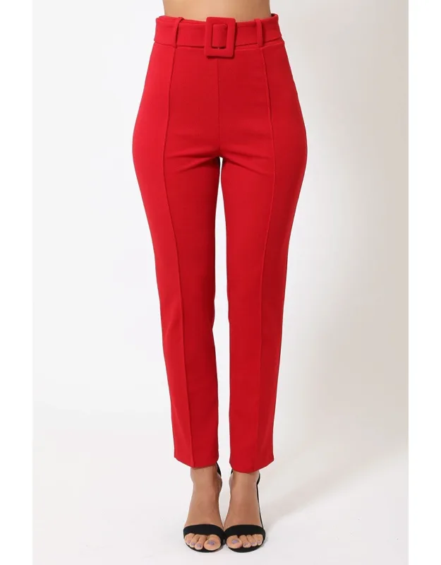 Ankle Tapered Self-fabric Buckle Belt Pants