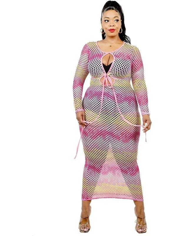 See-through Gradient Fishnet Overlay Dress