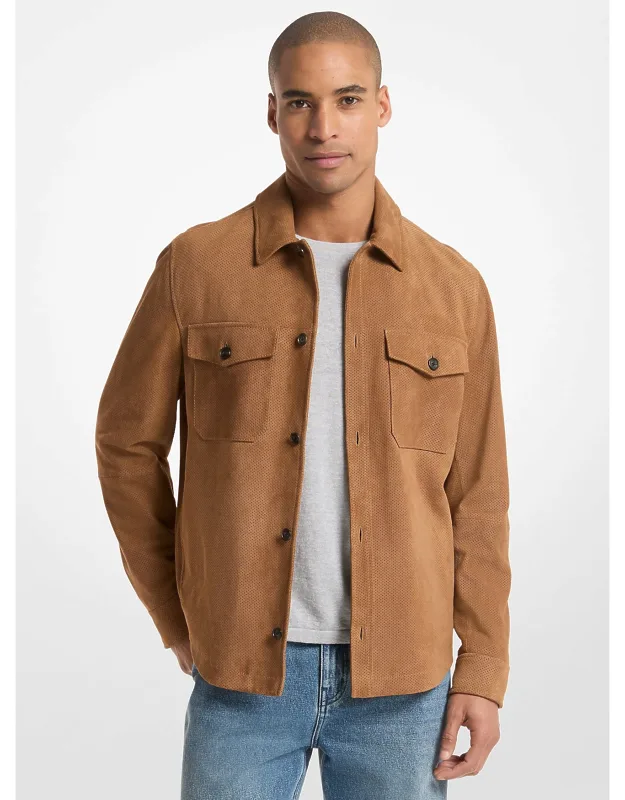 Perforated Suede Shirt Jacket