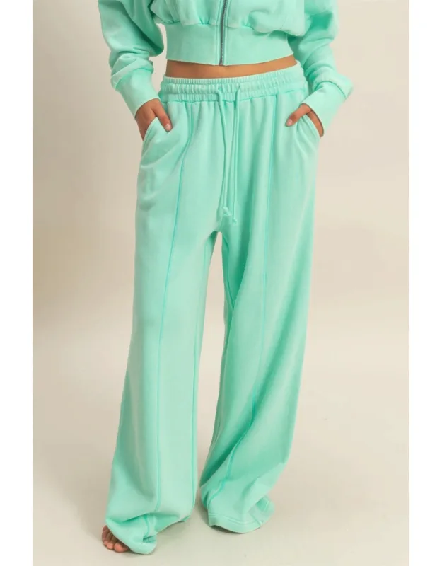Acid Wash French Terry Wide-leg Pants