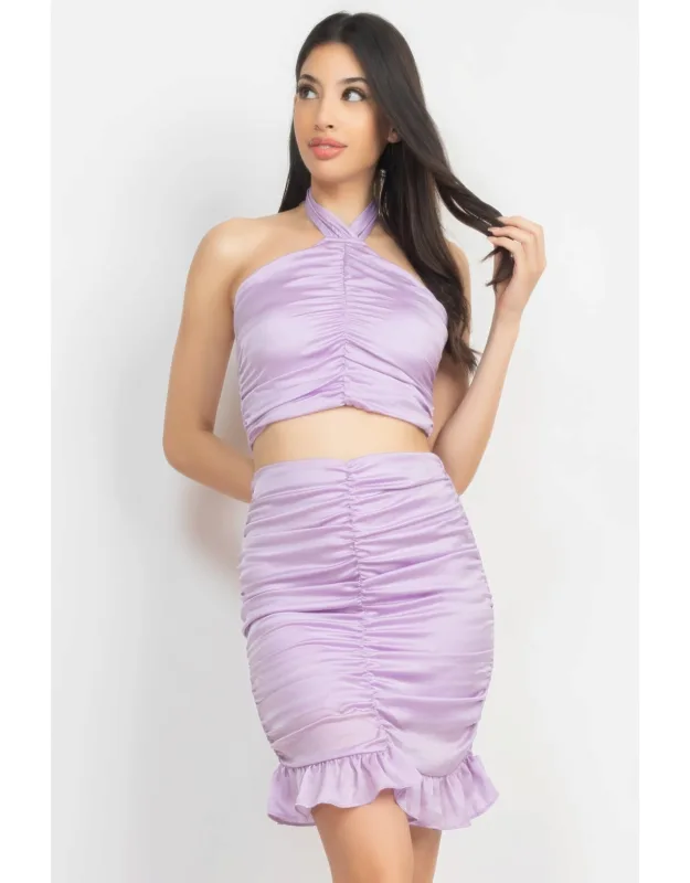 Halter Neck Crop Top & Skirt Set