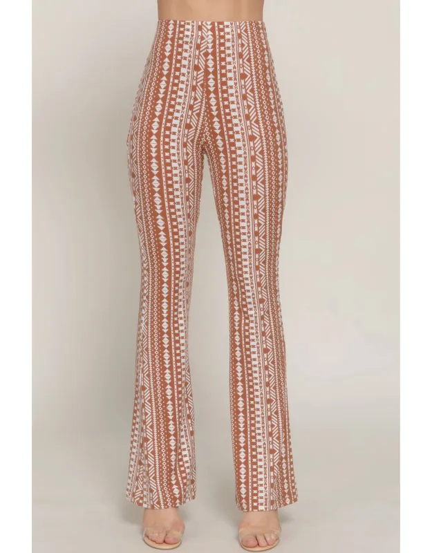 Elastic Slim Flare Print Pants