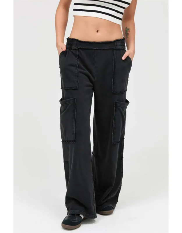 Mineral Wash Wide Leg Cargo Pants