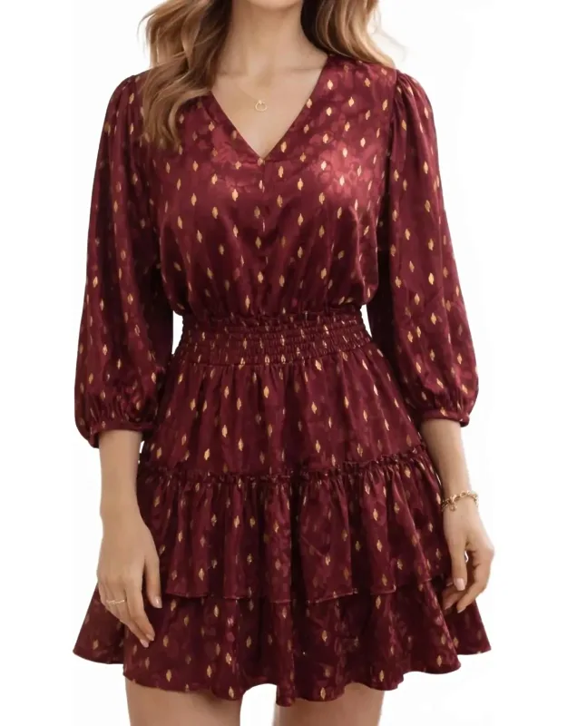 Puff Sleeve V-neck Print Dress