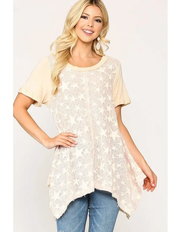 Star Textured Knit Mixed Tunic Top