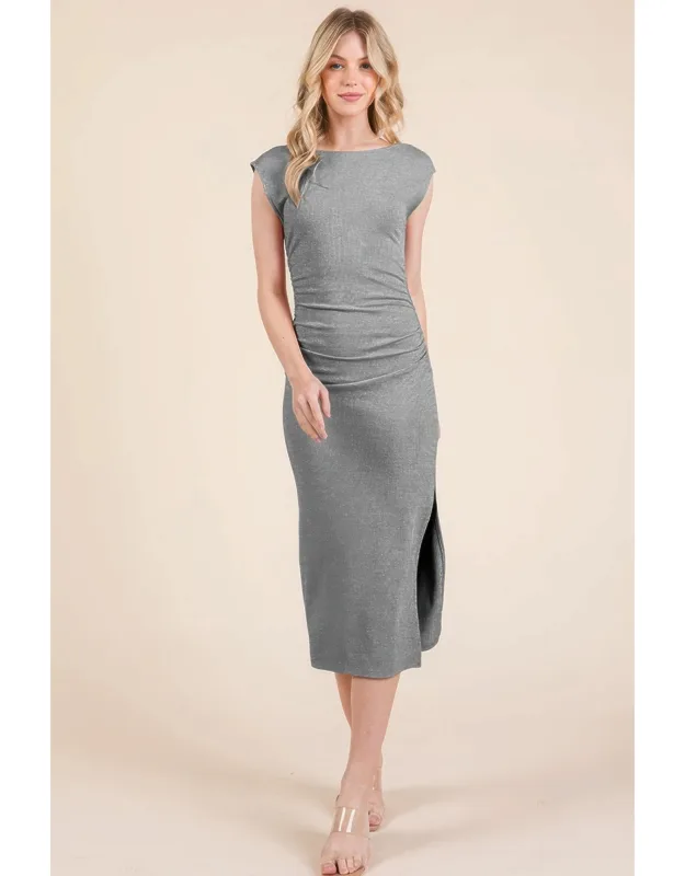 Cap Sleeve Boatneck Open Back Midi Dress