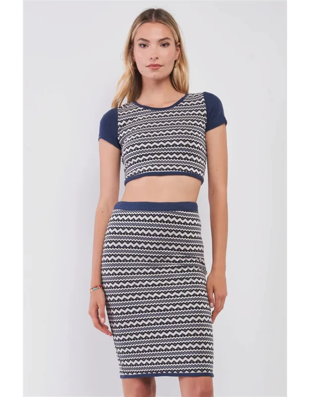Geometrical Pattern Crop Top & High-waisted Pencil Skirt Two Piece Set