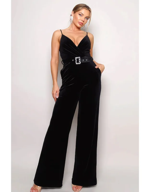 Samba Rhinestone Belt Velvet Jumpsuit
