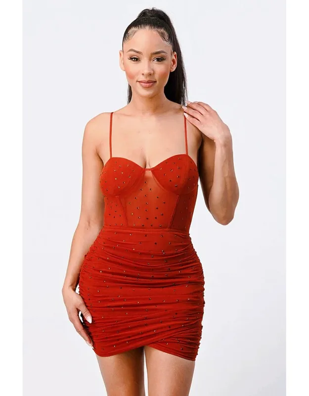 Luxe Glitter Front Mesh Ribbed Cami Mini Dress