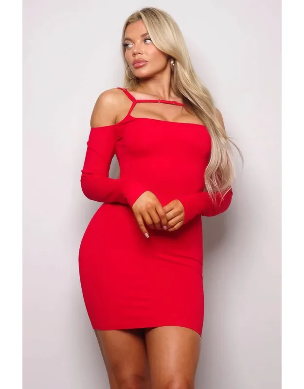 Long Sleeve Cuff Front Strap Mini Dress