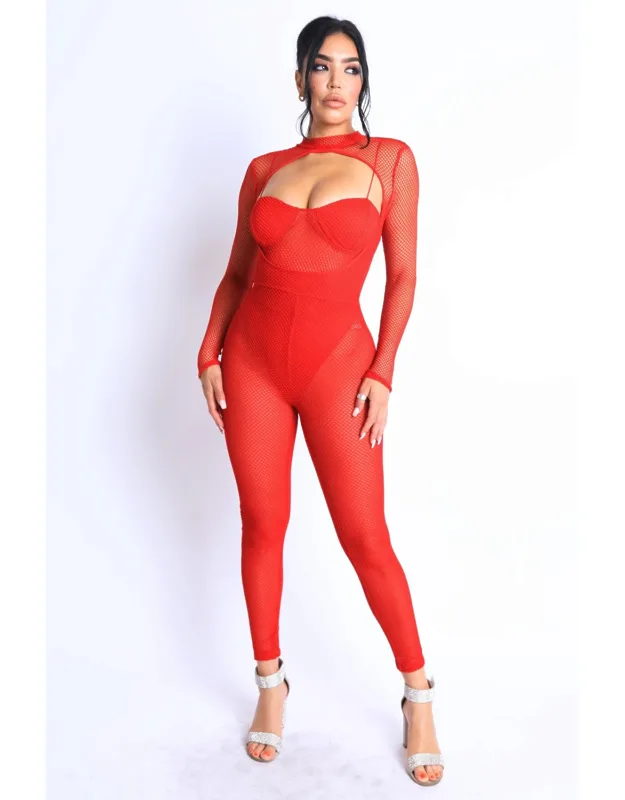 Mesh Crop Jumpsuit Set