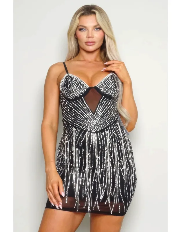 Spaghetti Strap Rhinestone Mini Dress